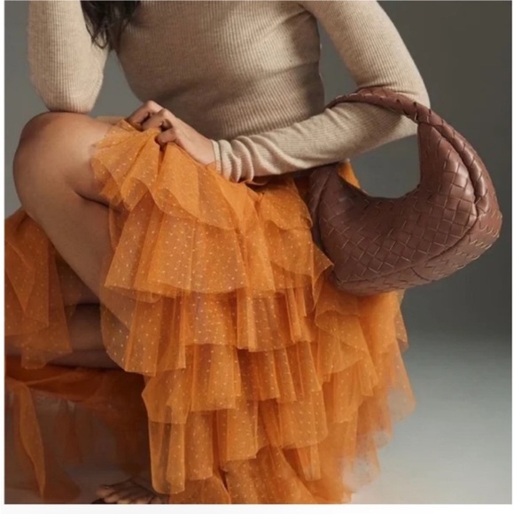 Anthropologie Tesia Tiered Pull-On Orange Burnt Skirt Size XXS - Picture 3 of 12